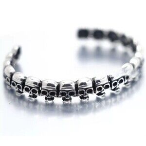 7 Inch Stainless Steel Mens Biker Skull Skeleton Cuff Bangle Bracelet Men